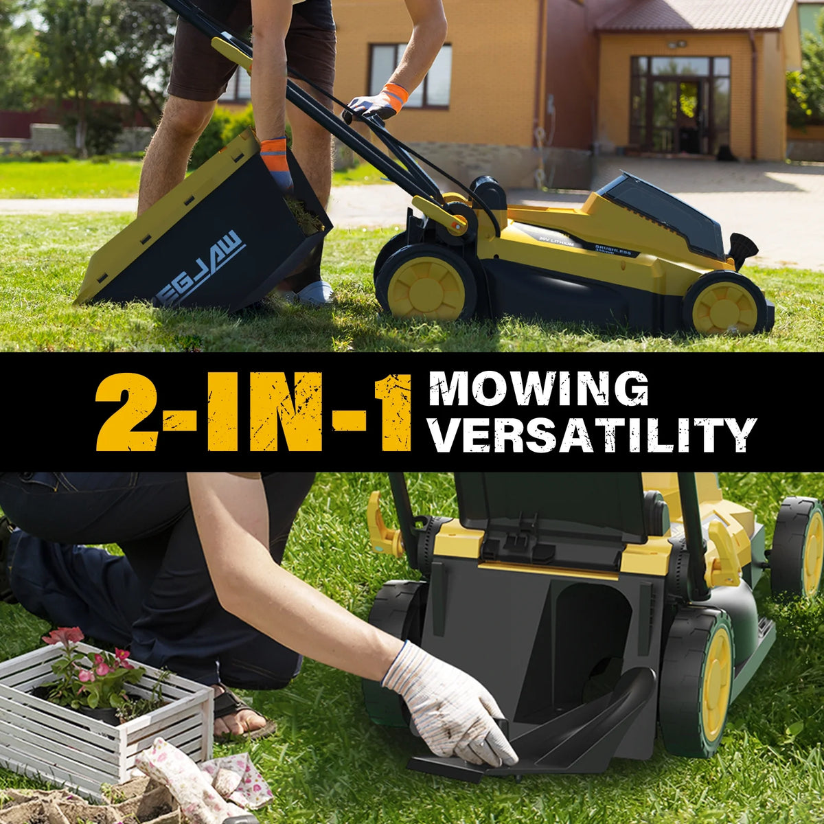 ZEGJAW Lawn Mower Cordless,13-Inch Electric Lawn Mower with 4.0Ah Battery and Charger, 2-in-1 Electric Mower with 5-Position Height Adjustment