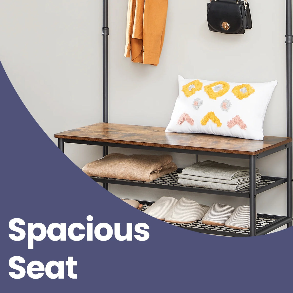 40"Entryway Coat Rack and Storage Bench Multifunctional 4-in-1  Hall Tree with 9 Hooks Sturdy Steel Frame