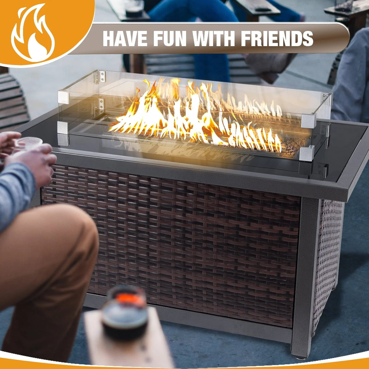 Polar Aurora Propane Fire Pit Table, 50,000 BTU Auto-Ignition Fire Pit with Wind Guard