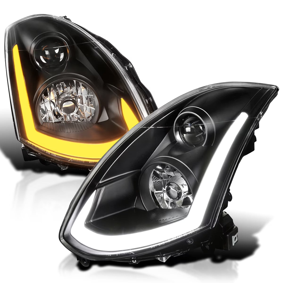 Spec-D Tuning Smoke Projector Headlights w/ Sequential LED Strip Compatible with 2003-2007 Infiniti G35 Coupe, Left + Right Pair Headlamps Assembly