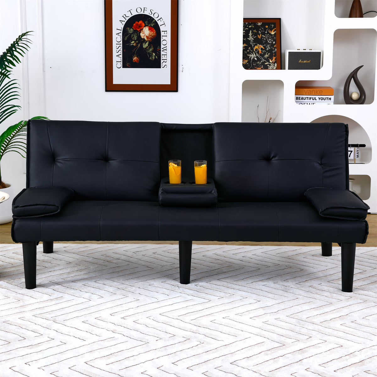 Aukfa Faux Leather Futon Convertible Sofa Bed for Home Office Twin Size, Black&White