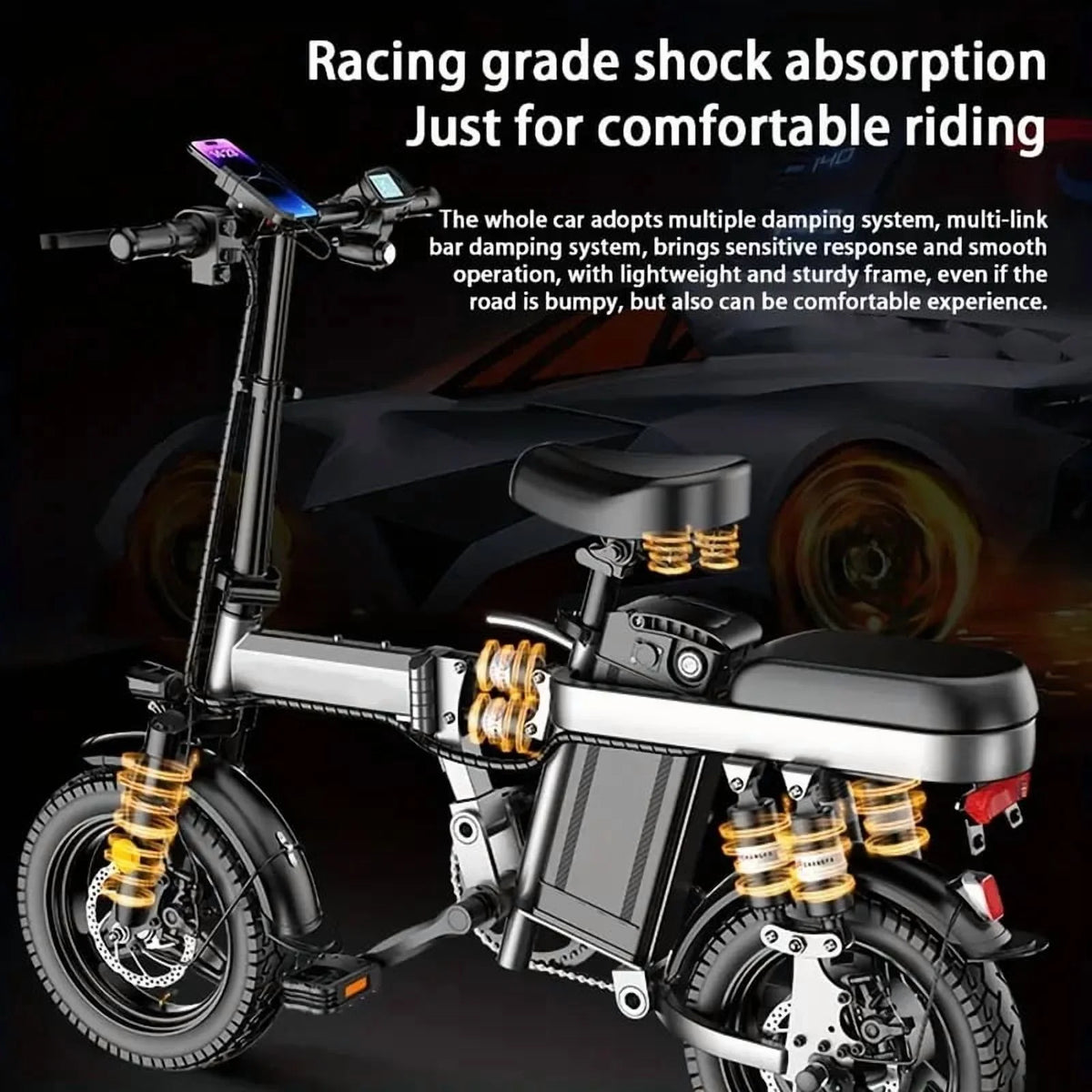 Folding Electric Bike for Adults,500W 20MPH 32Miles Long Range,48V 15AH Removable Battery,14" Small City Commuting E-bike with Full Suspension, LCD Display
