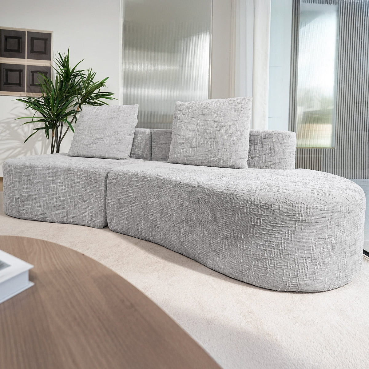 98" Half Moon Sofa Oversized Curved Couch, 38 Inch Extra Deep Seating Upholstered Sofa for Living Room, Office & Apartment, Premium Linen Upholstery, No Assembly Required.