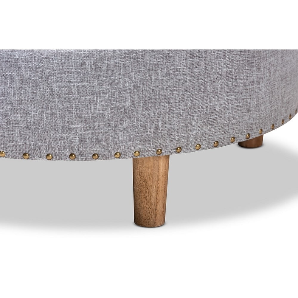 Vinet Modern and Contemporary Light Gray Fabric Upholstered Natural Wood Cocktail Ottoman