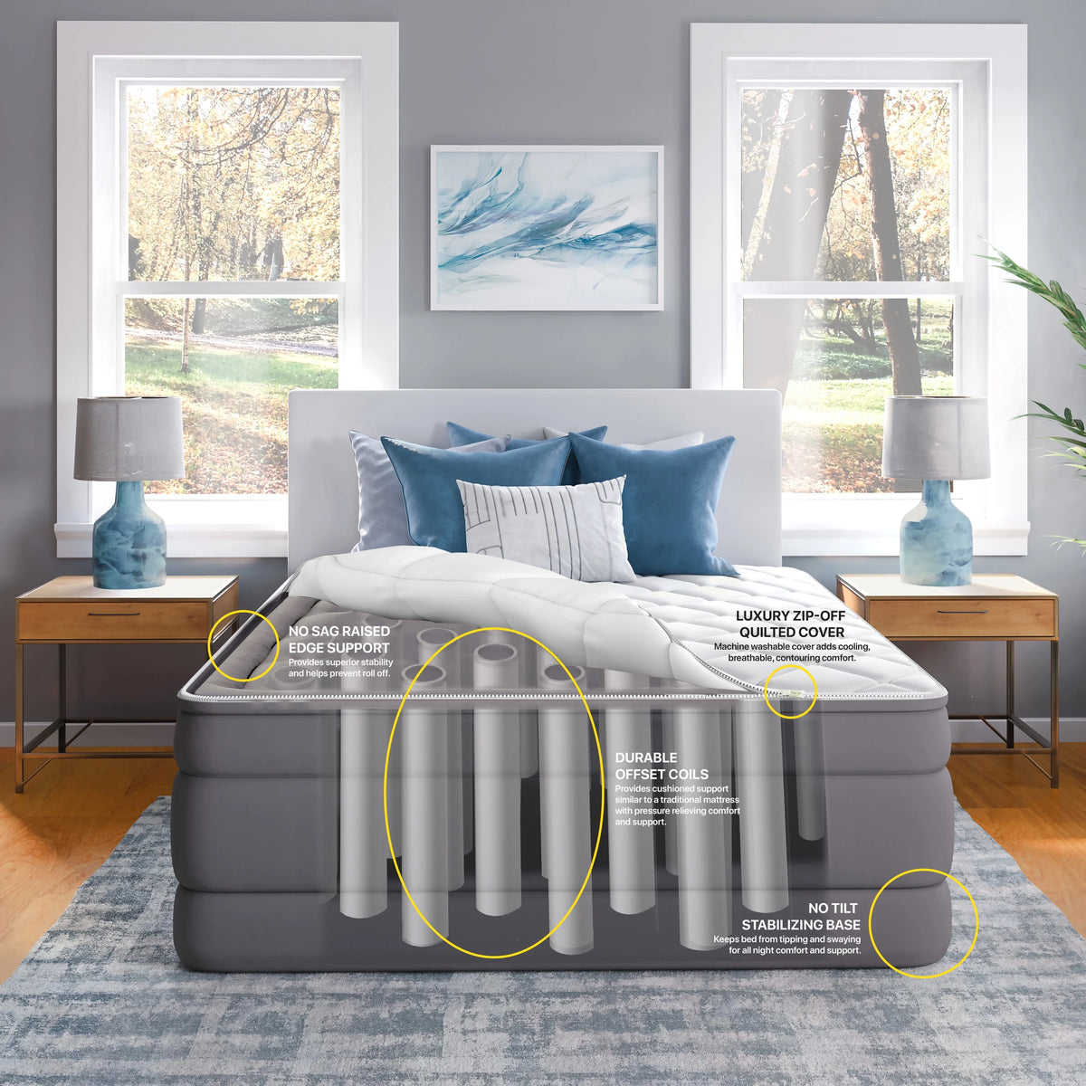 Beautyrest 20" Cushion Aire Queen Quilted Pillow Top Cover Air Bed Mattress with Built-in Pump
