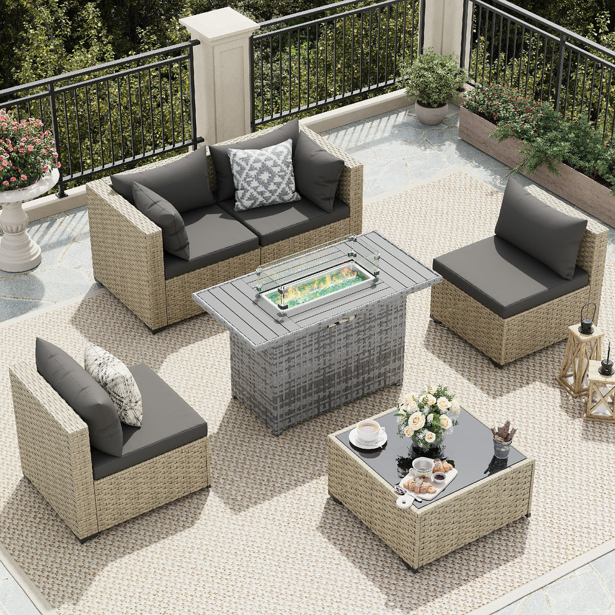 UDPATIO 7 Pieces Outdoor Patio Furniture Set, Outdoor Wicker Patio Conversation Set with Cushions for Backyard, Porch, Garden(Haze Blue)