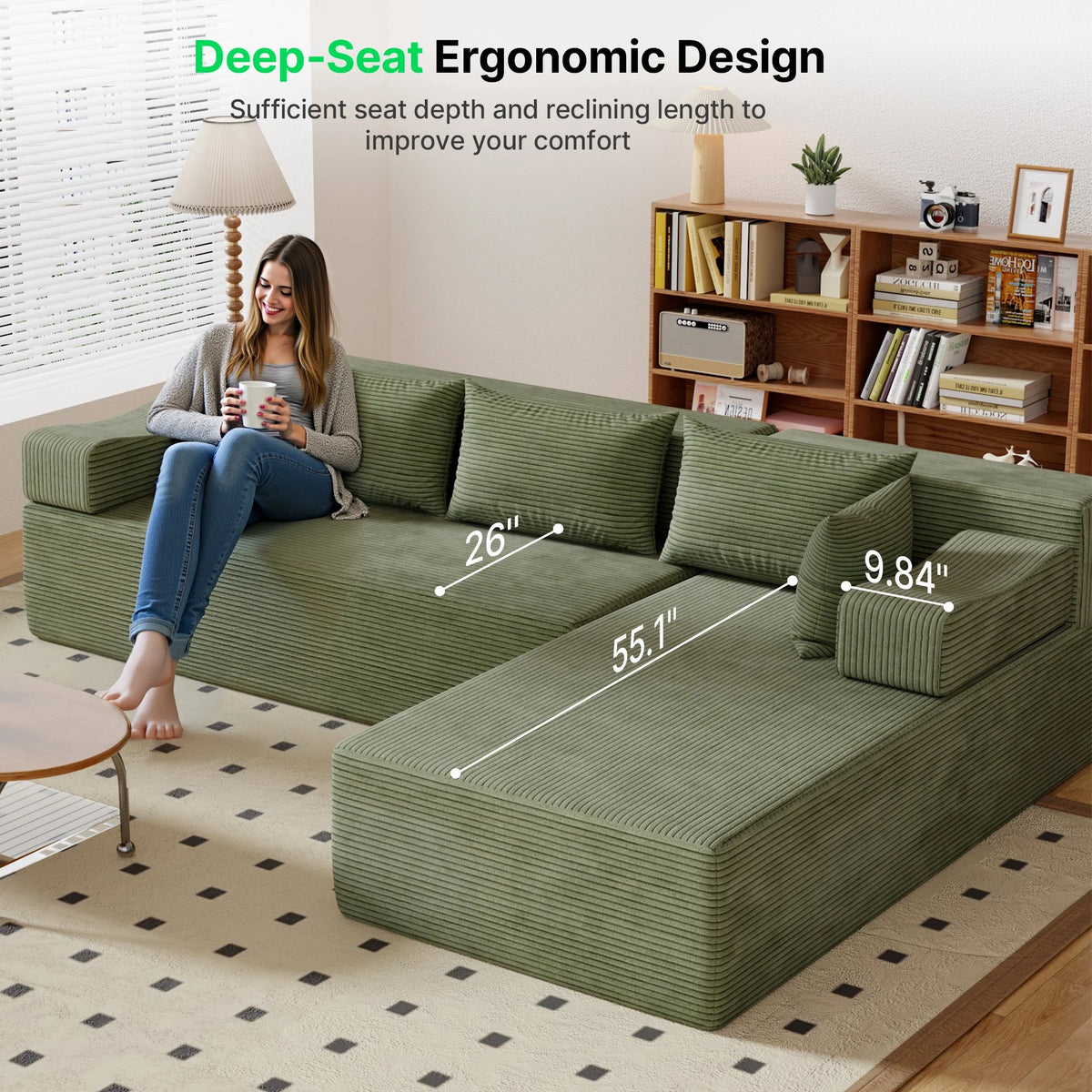 Behost 105" Modular Sectional Sofa for Living Room, Boneless L Shaped Cloud Couch with Chaise, Gray