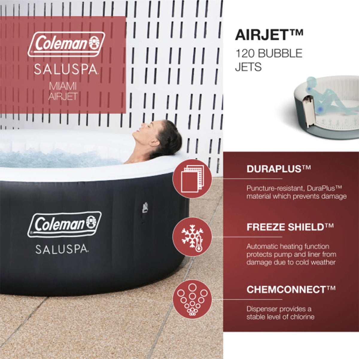 Coleman 4 Person 60 Jet Outdoor Spa, Inflatable Hot Tub, Gray