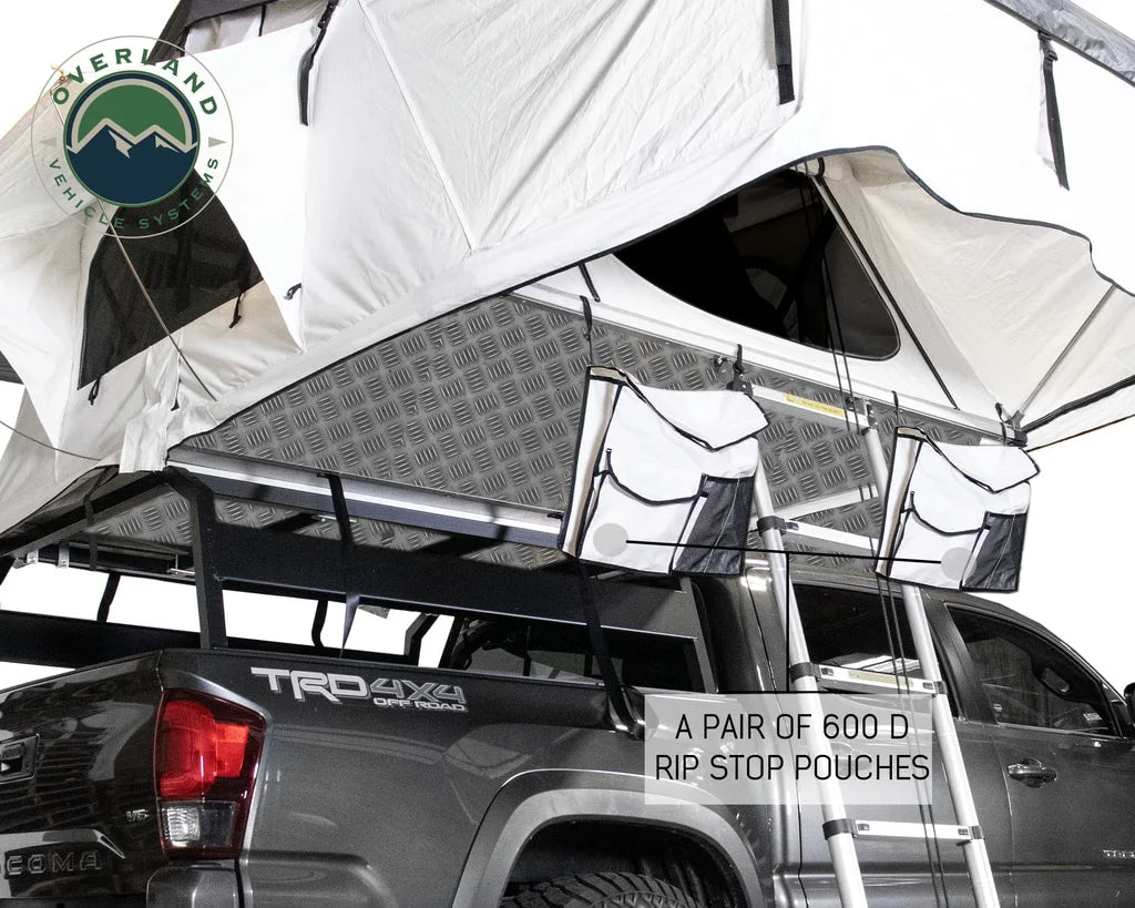 Overland 18031926 3 Person Roof Top Tent w Annex White/Dark Gray Rain Fly Black
