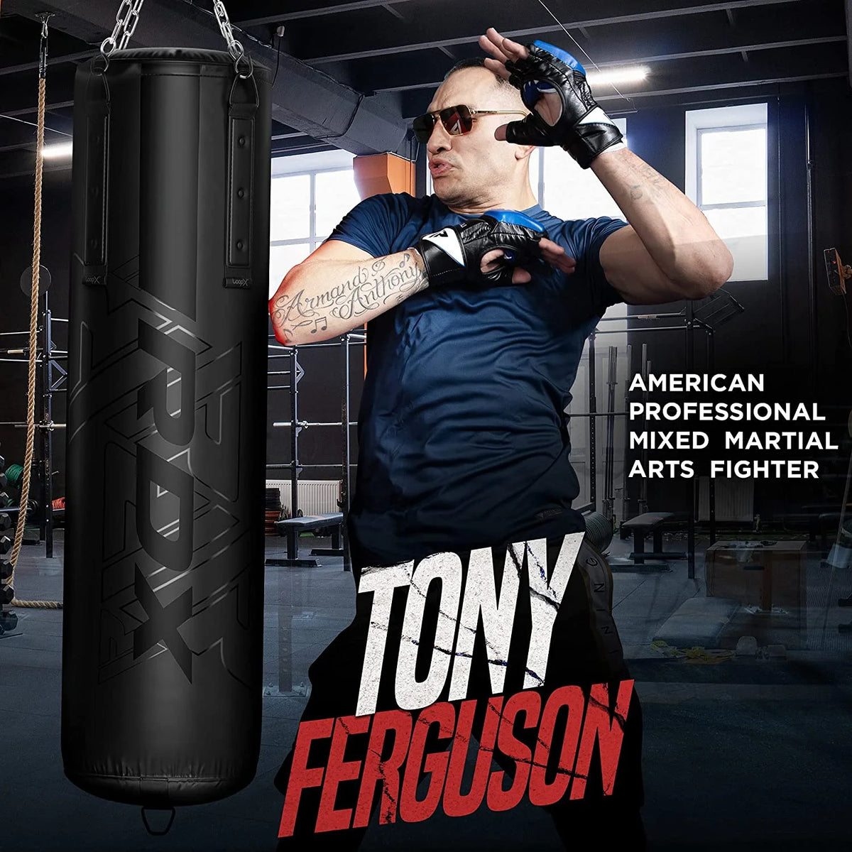 RDX 4PC Punching Bag Anti Swing Heavy Filled Set, Non Tear Maya Hide Leather Adult Bag with Ceiling Hook Punching Gloves Chain, Kickboxing Boxing MMA Muay Thai Karate Training, 60 lb, 80 lb