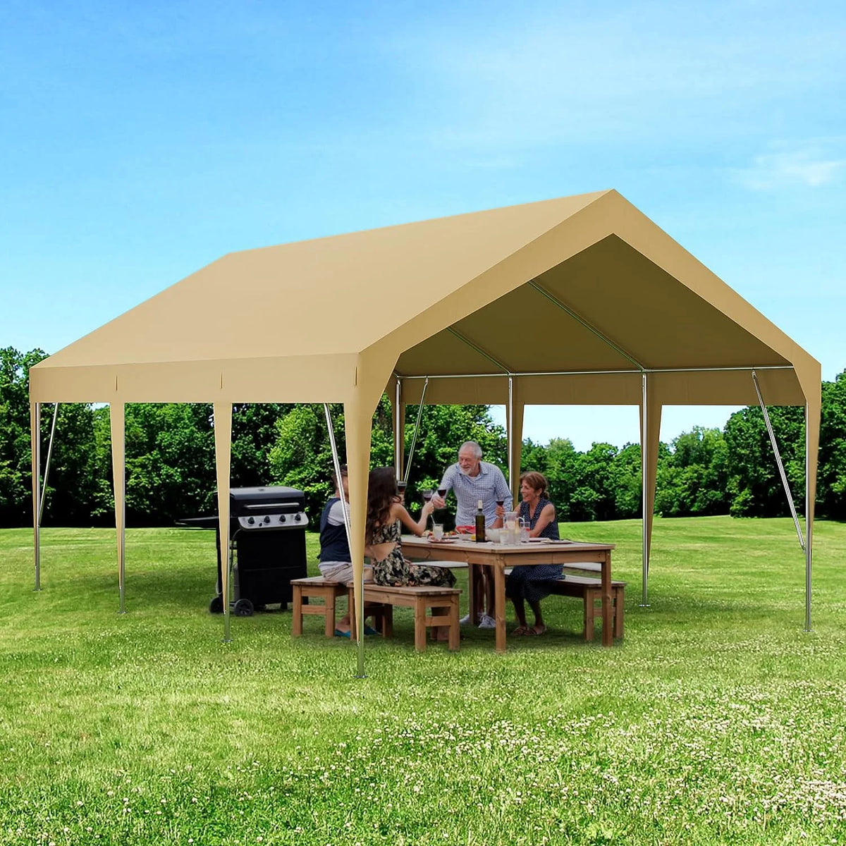 10x20 Heavy-Duty Portable Carport Canopy with UV-Resistant 3-Layer PE Fabric Rust-Resistant Galvanized Steel Frame Yellow