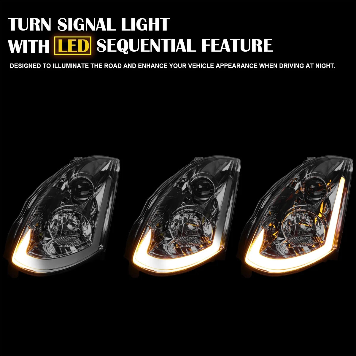 Spec-D Tuning Smoke Projector Headlights w/ Sequential LED Strip Compatible with 2003-2007 Infiniti G35 Coupe, Left + Right Pair Headlamps Assembly