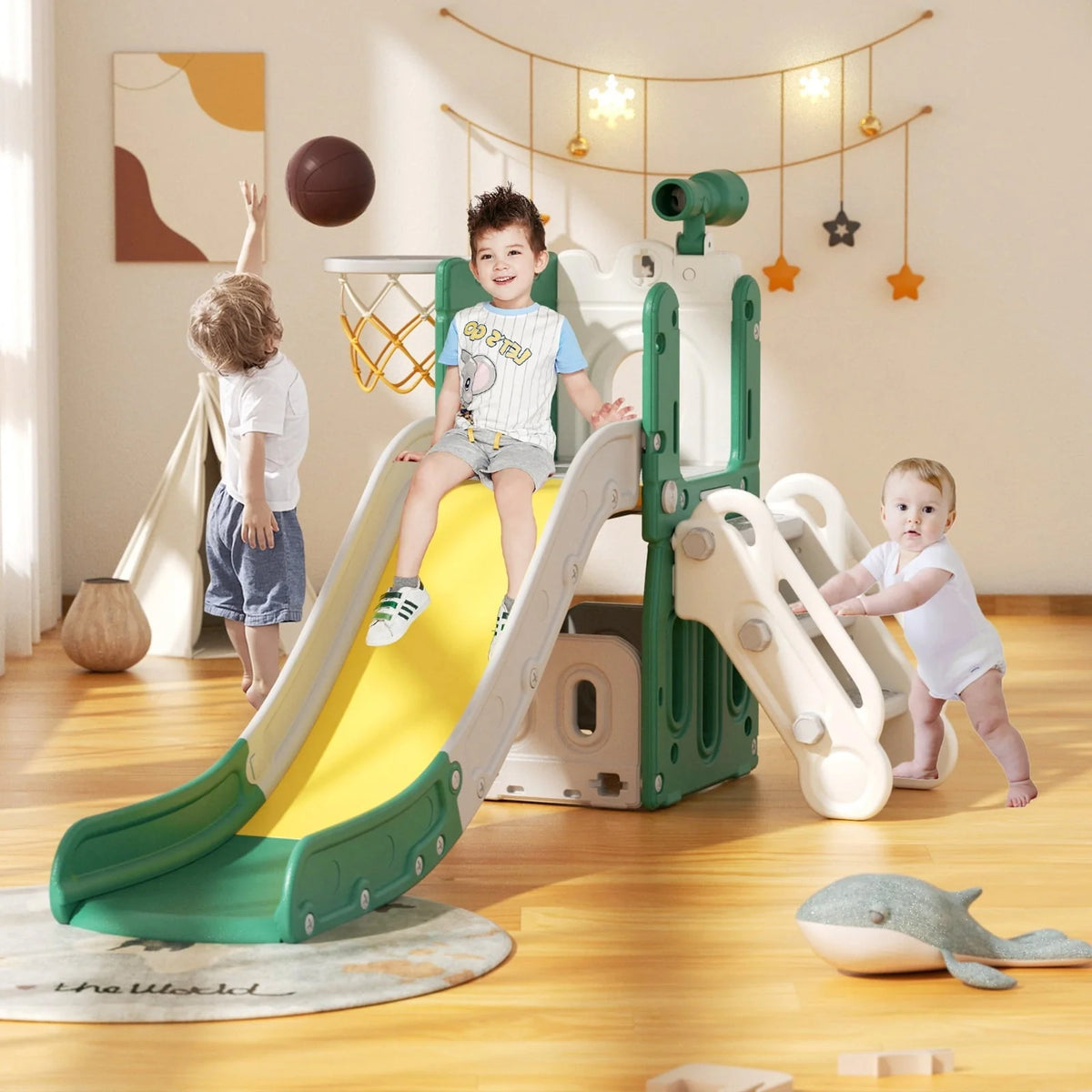 KORIMEFA Toddler Slide for Age 1-3 Outdoor Playset Indoor Playground Kids Slides for Backyard Baby Slide 6 in 1 Climber Slides