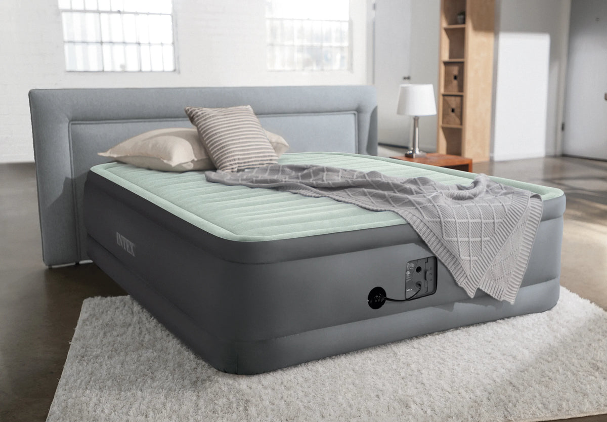 Intex 18in Queen PremAire I Elevated Inflatable Air Mattress with Fiber Technology and Internal Pump