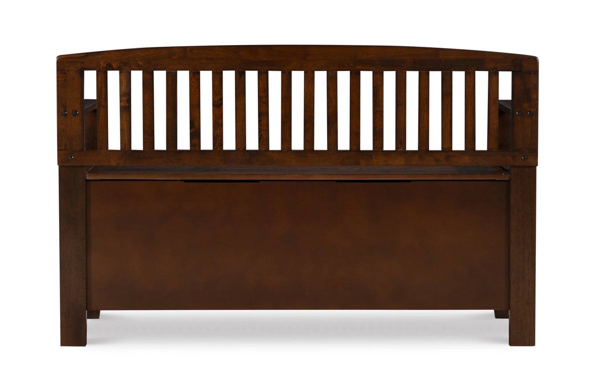 Linon 50" Cynthia Slat Back Walnut Storage Bench with Armrests