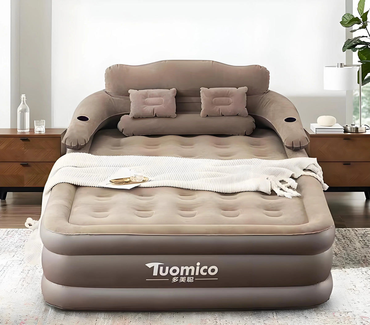 Liyufly 19in Queen Air Mattress, Inflatable Airbed with Pump for Guest Home Camping Travel, 661lb Max,Coffee