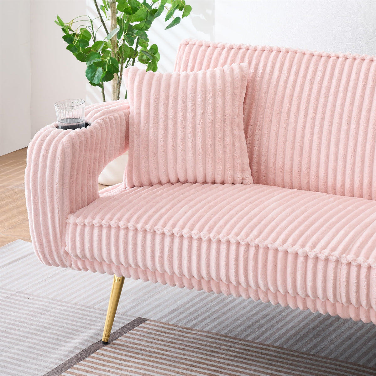Aukfa Corduroy Futon Convertible Sofa Bed, Beige