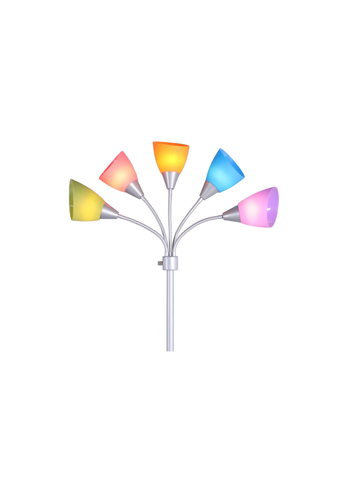 Mainstays 5 Light Floor Lamp, Multi-Color Shades, Metal Silver Finish, Modern, Young Adult Use