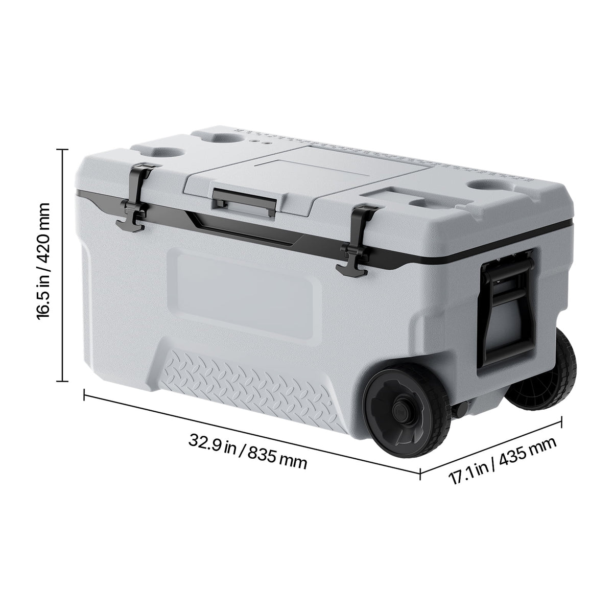 VEVOR Portable Cooler, 74 QT Wheeled Cooler with Ice Retention, Heavy-Duty Handles and Cup Holder, Lightweight Rigid Material Insulated Portable Cooler, Suitable for Family Picnics and Long Trips
