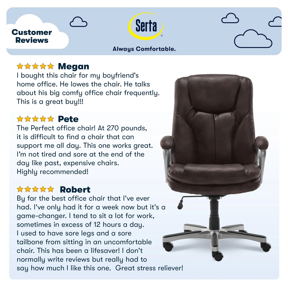Serta Puresoft Faux Leather Executive Big & Tall Office Chair - Roasted Chestnut