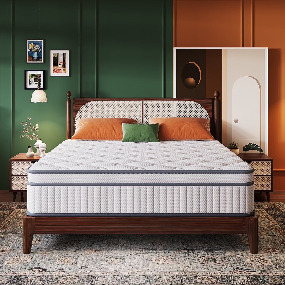 Queen Mattress , 14 Inch Queen Size Mattresses in a Box with Hybrid Medium Memory Foam and Box Spring