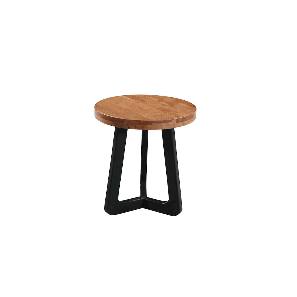 Taran Designs Renith Round Solid Wood End Table, Brown