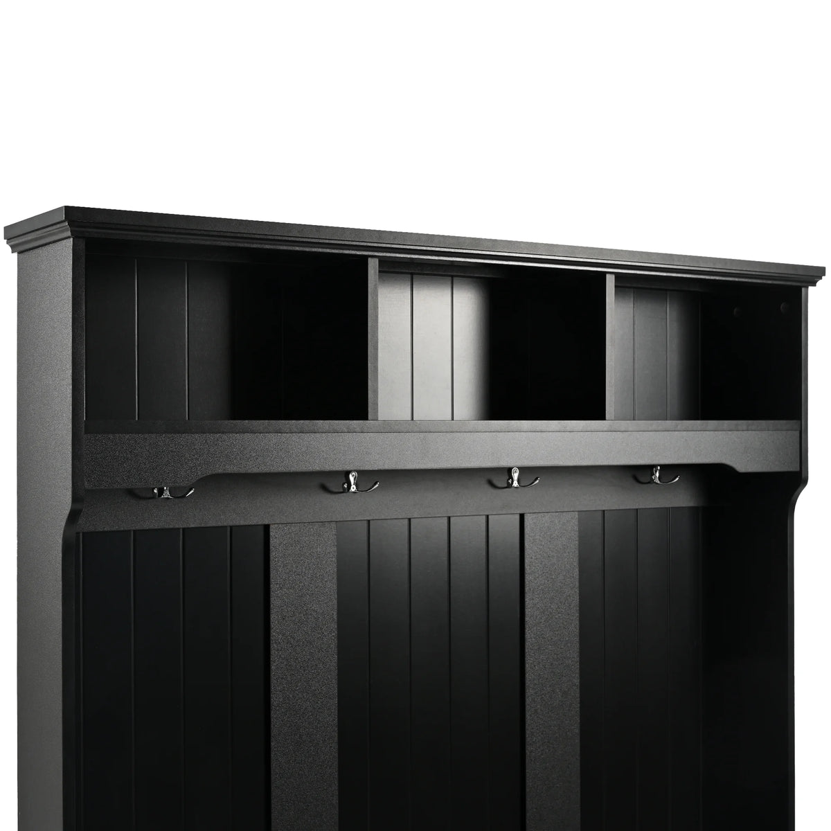 Royard Oaktree Hall Tree w/Bench, Cushion, and Shutter Cabinet Doors, Hallway Coat Rack with 4 Hooks