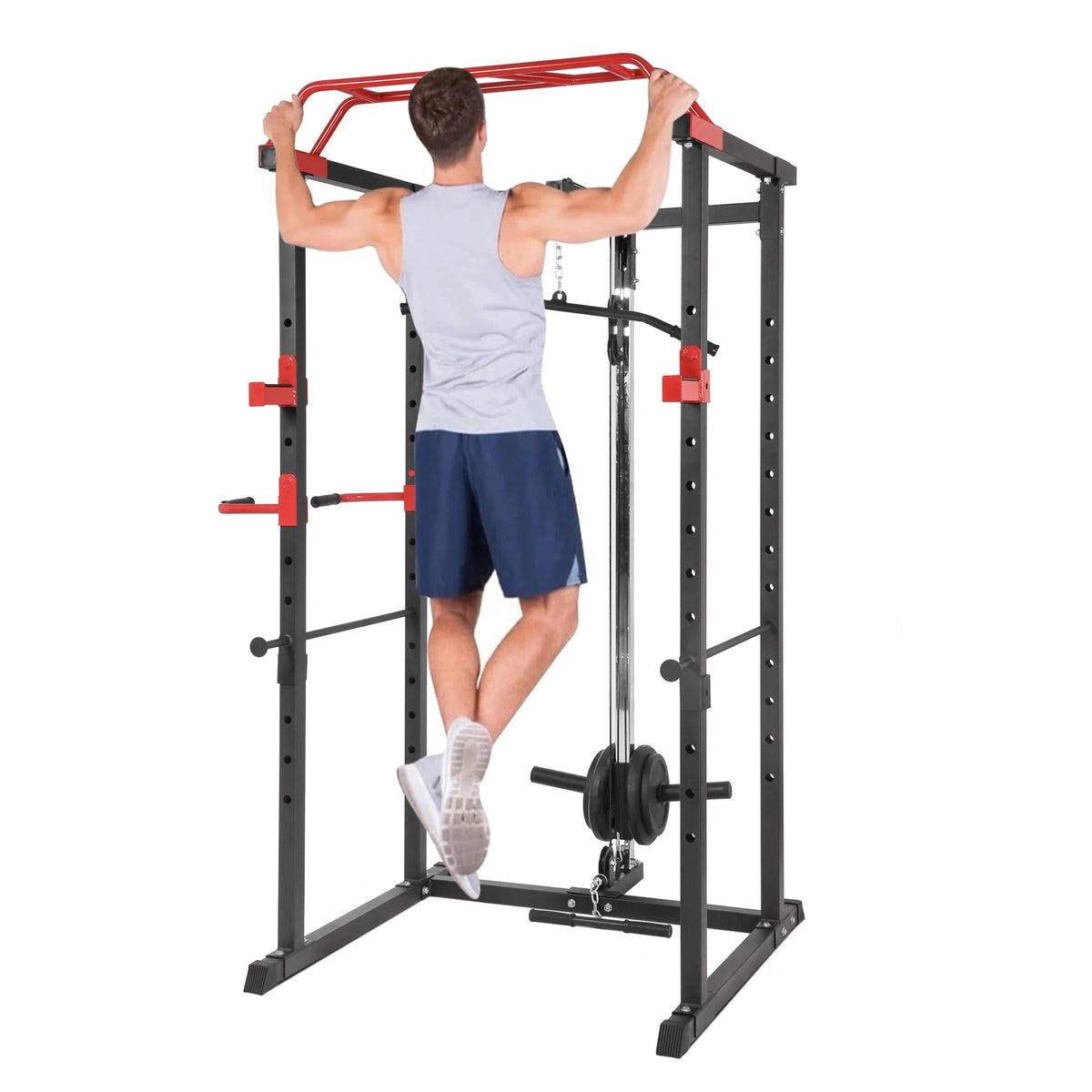 Power Cage with Lat Pulldown System Multi-functional Home Gym Squat Rack with Pull Up Bar,1000LBS Capacity