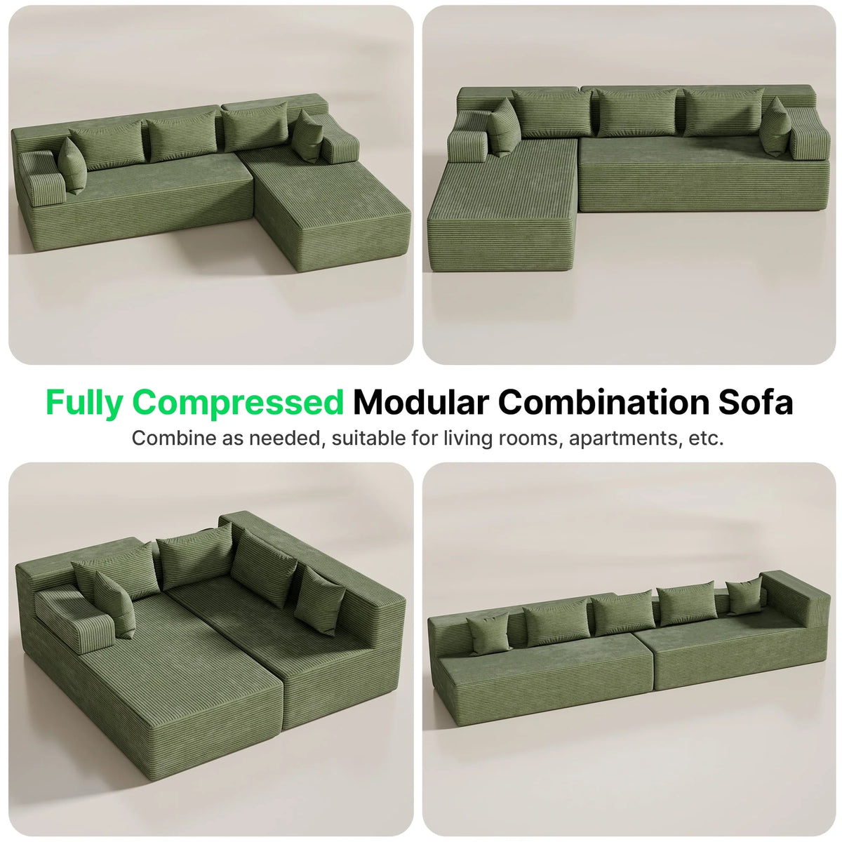 Behost 105" Modular Sectional Sofa for Living Room, Boneless L Shaped Cloud Couch with Chaise, Gray