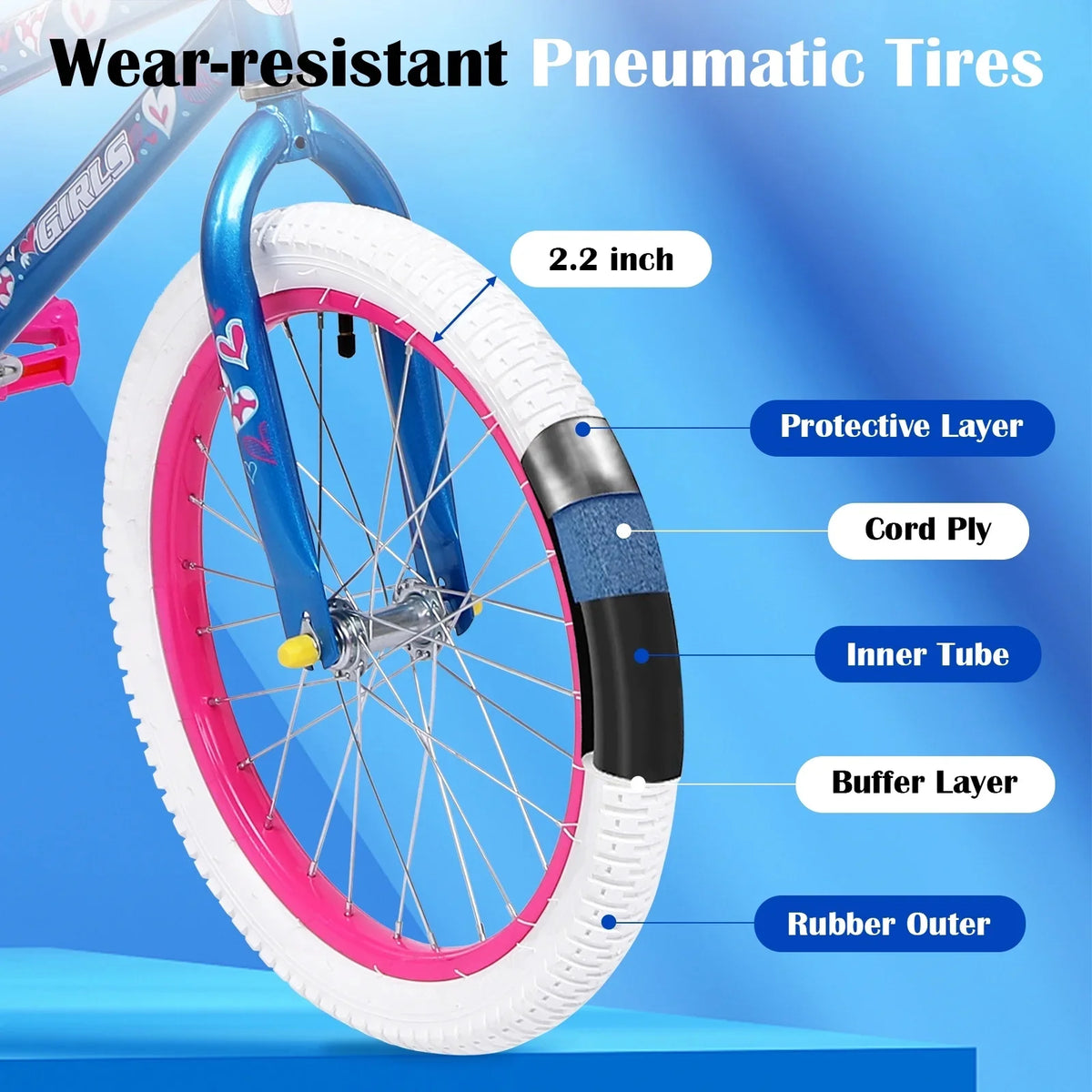 HONGGE 20 in. Girl Kids Bike for Girls Ages 5-12 Years, Blue