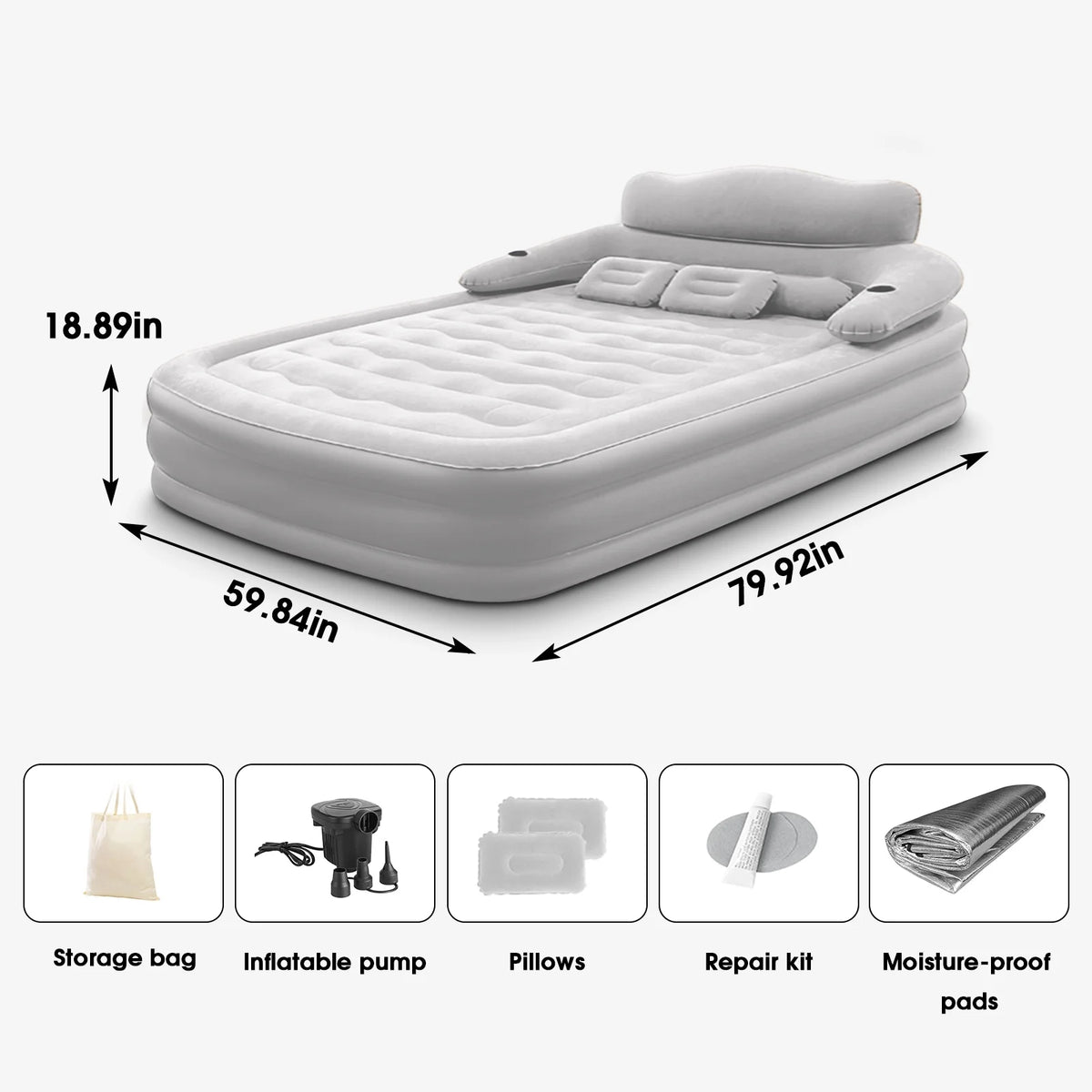Liyufly 19in Queen Air Mattress, Inflatable Airbed with Pump for Guest Home Camping Travel, 661lb Max,Coffee