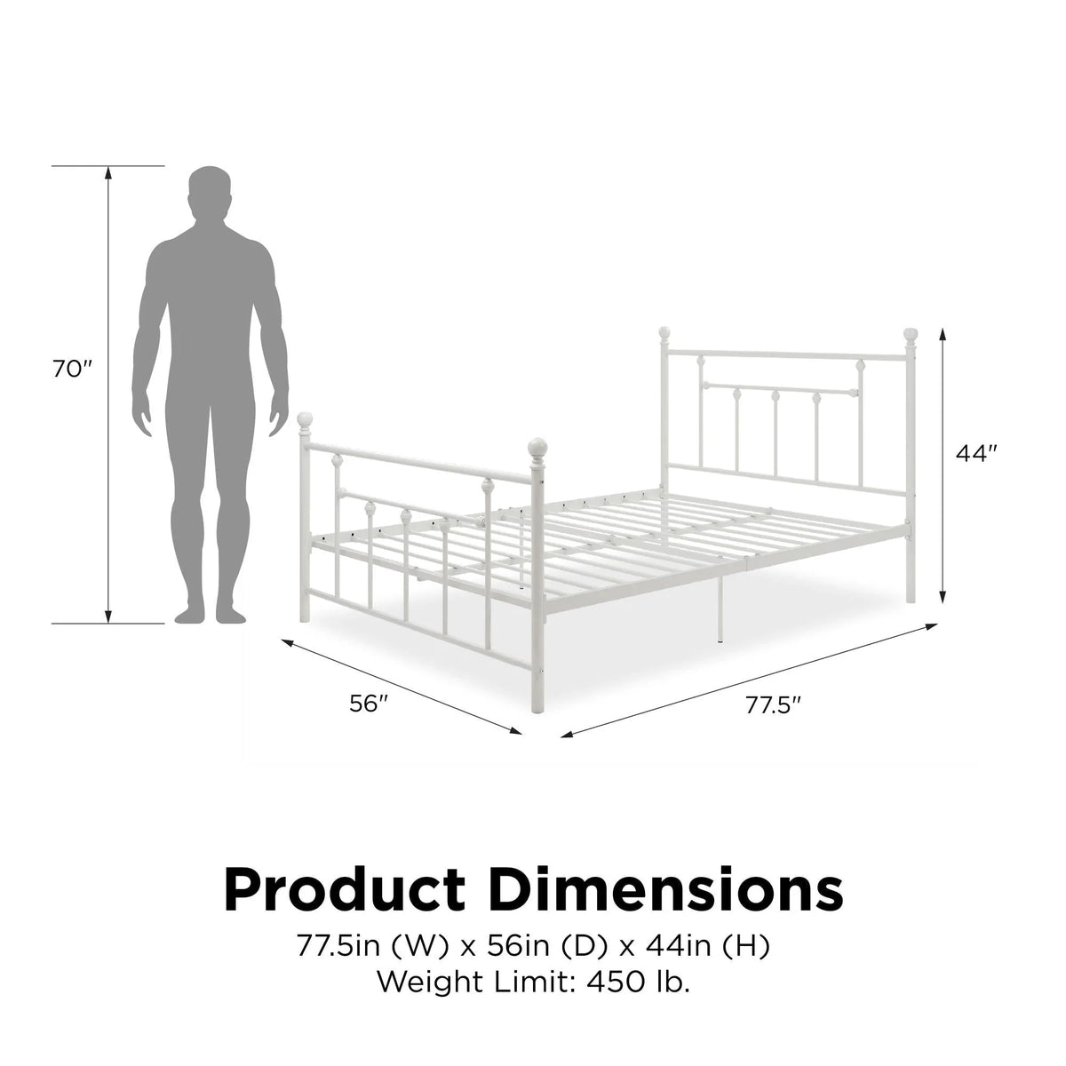 DHP Manila Metal Platform Bed with Adjustable Height, Full, White