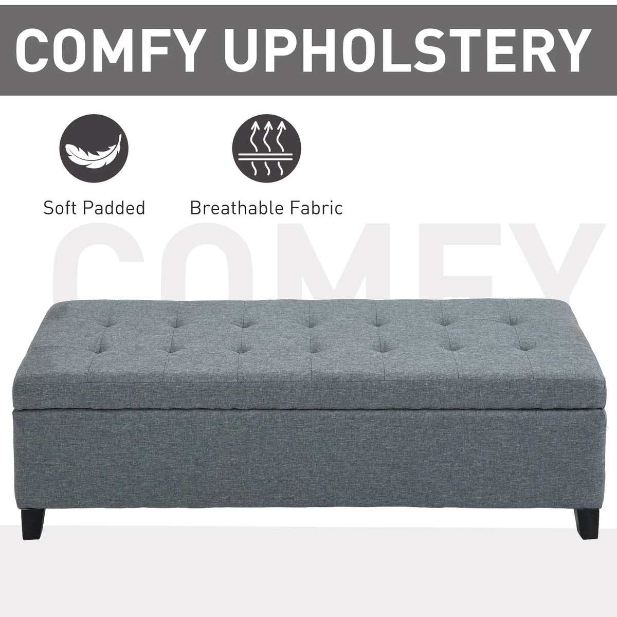 HomCom 51" Large Tufted Linen Fabric Ottoman Storage Bench With Soft Close Top - Heather Grey