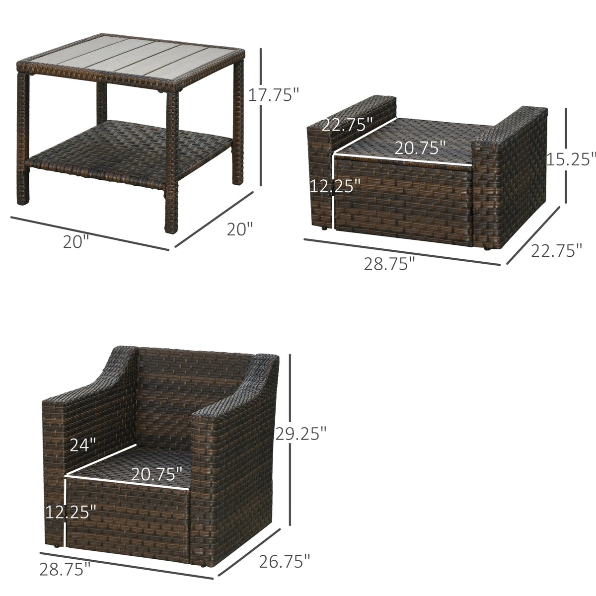 Outsunny 5 Piece Patio Furniture Set, All Weather PE Rattan Conversation Chair & Ottoman Set w/ Table, Cushions & Pillows Included, Beige