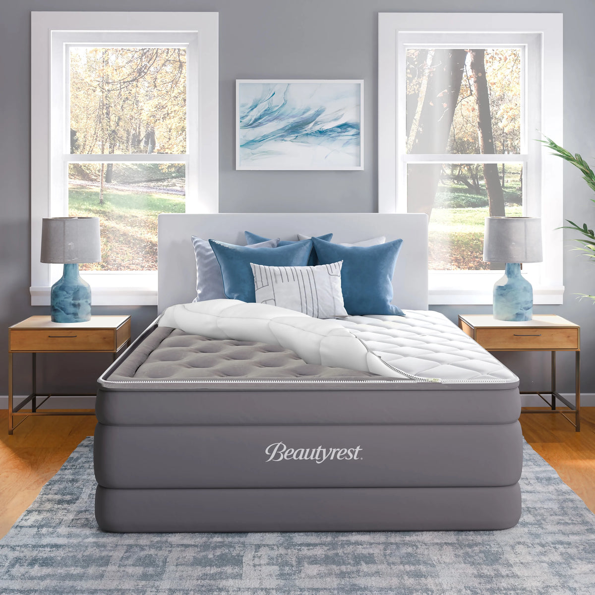 Beautyrest 20" Cushion Aire Queen Quilted Pillow Top Cover Air Bed Mattress with Built-in Pump