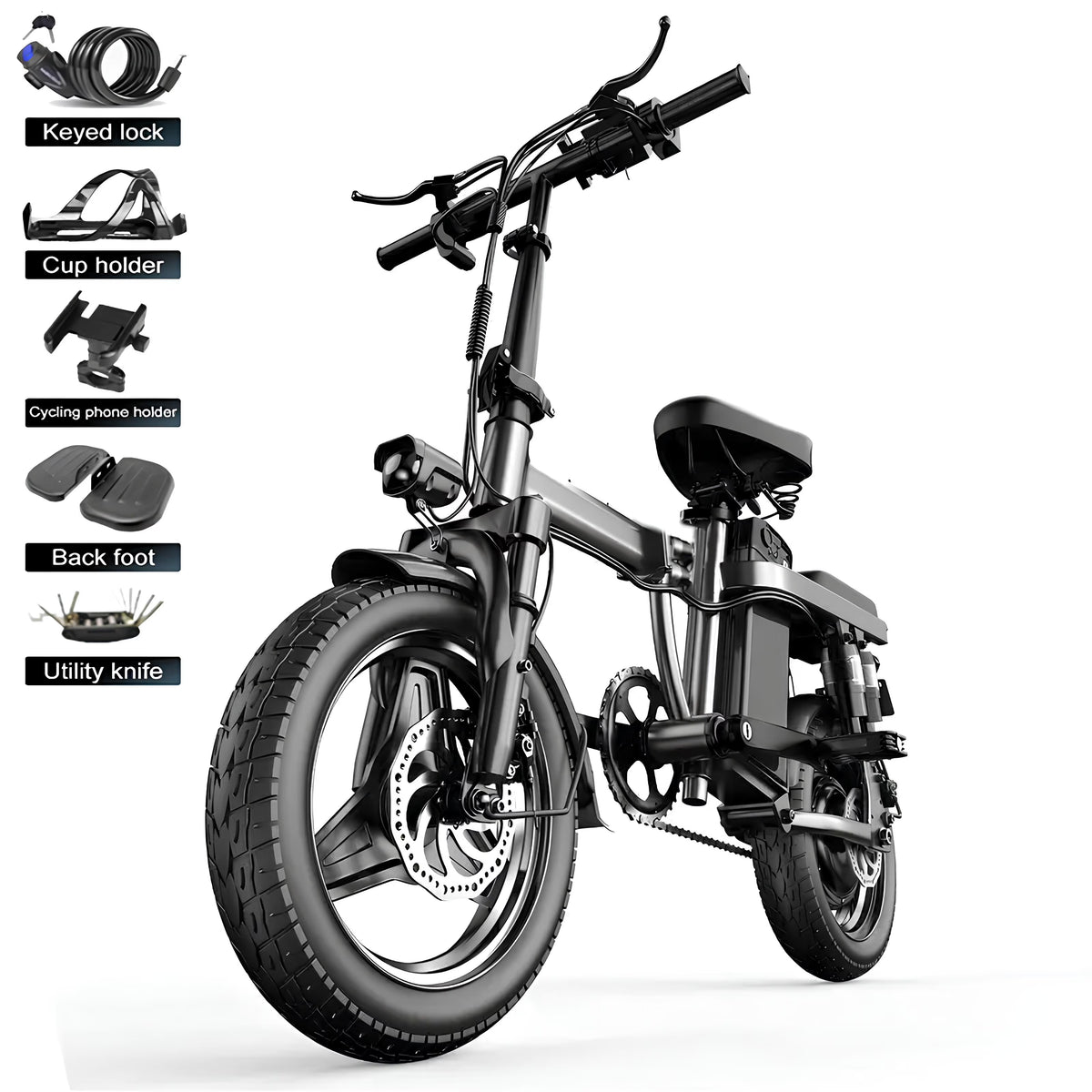 Folding Electric Bike for Adults,500W 20MPH 32Miles Long Range,48V 15AH Removable Battery,14" Small City Commuting E-bike with Full Suspension, LCD Display