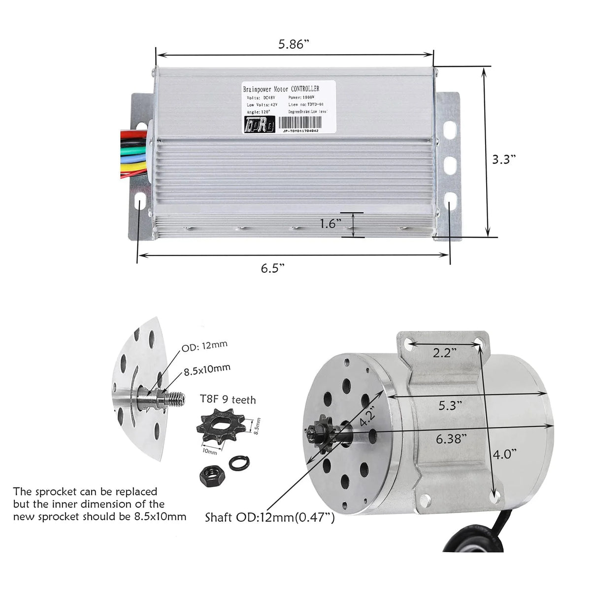Electric Brushless DC Motor Complete Kit, 48V 1800W Motor Kit, 4500RPM with 3 Speed Controller, Battery Display Throttle, Electric Scooter Bicycle E Bike Motorcycle Mid Drive Motor, DIY Part