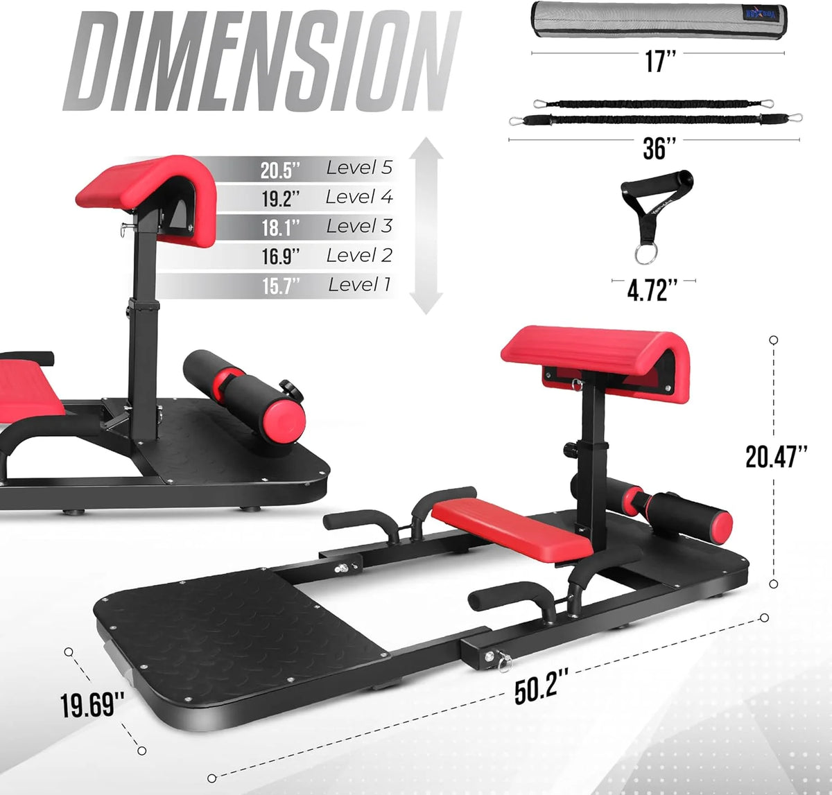 Yes4All Hip Thrust Leg Exercise Machines with Bench, Resistance Bands, Black/Red