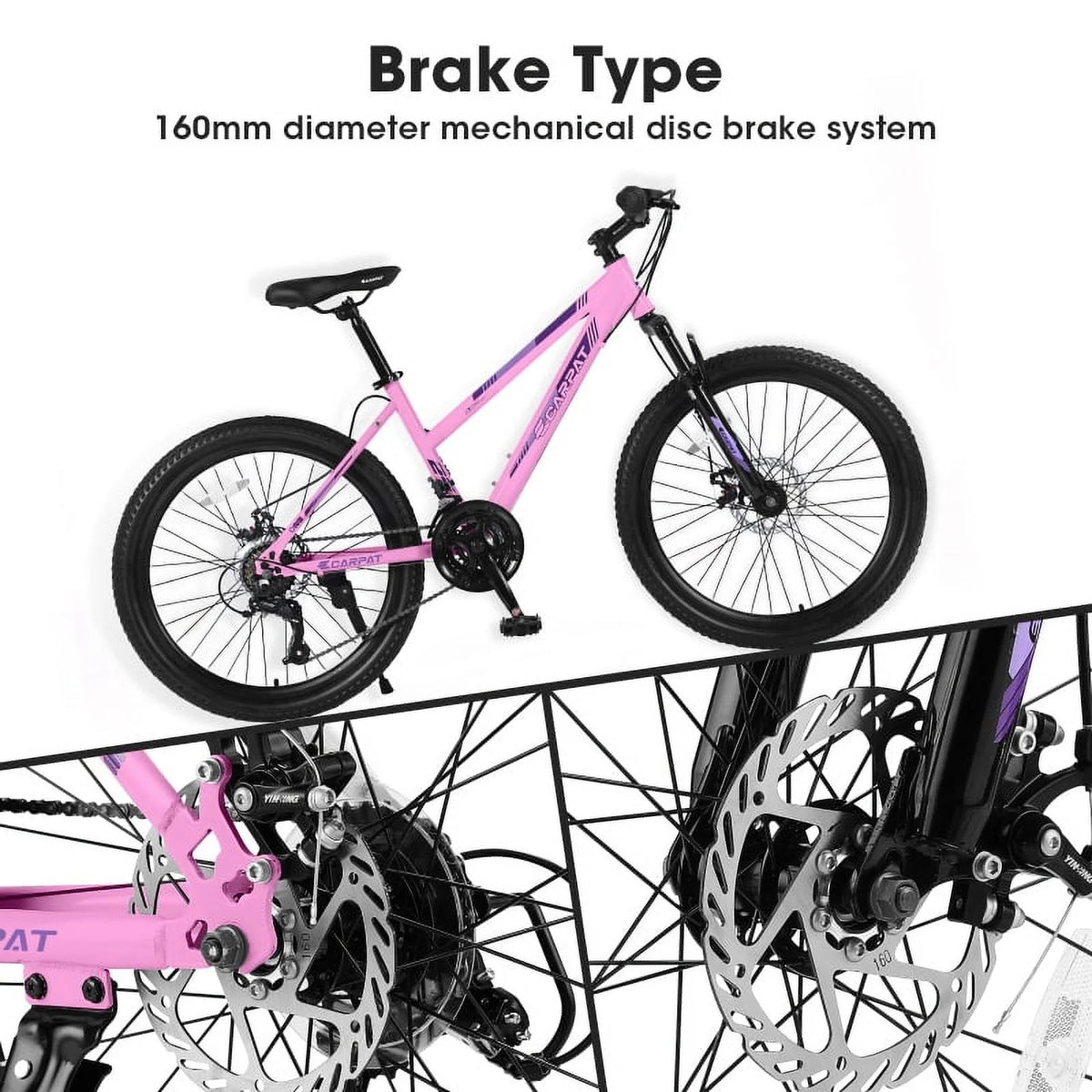 26" Mountain Bike for Females - Shimano 21 Speeds Dual Disc Brakes & 100mm Front Suspension