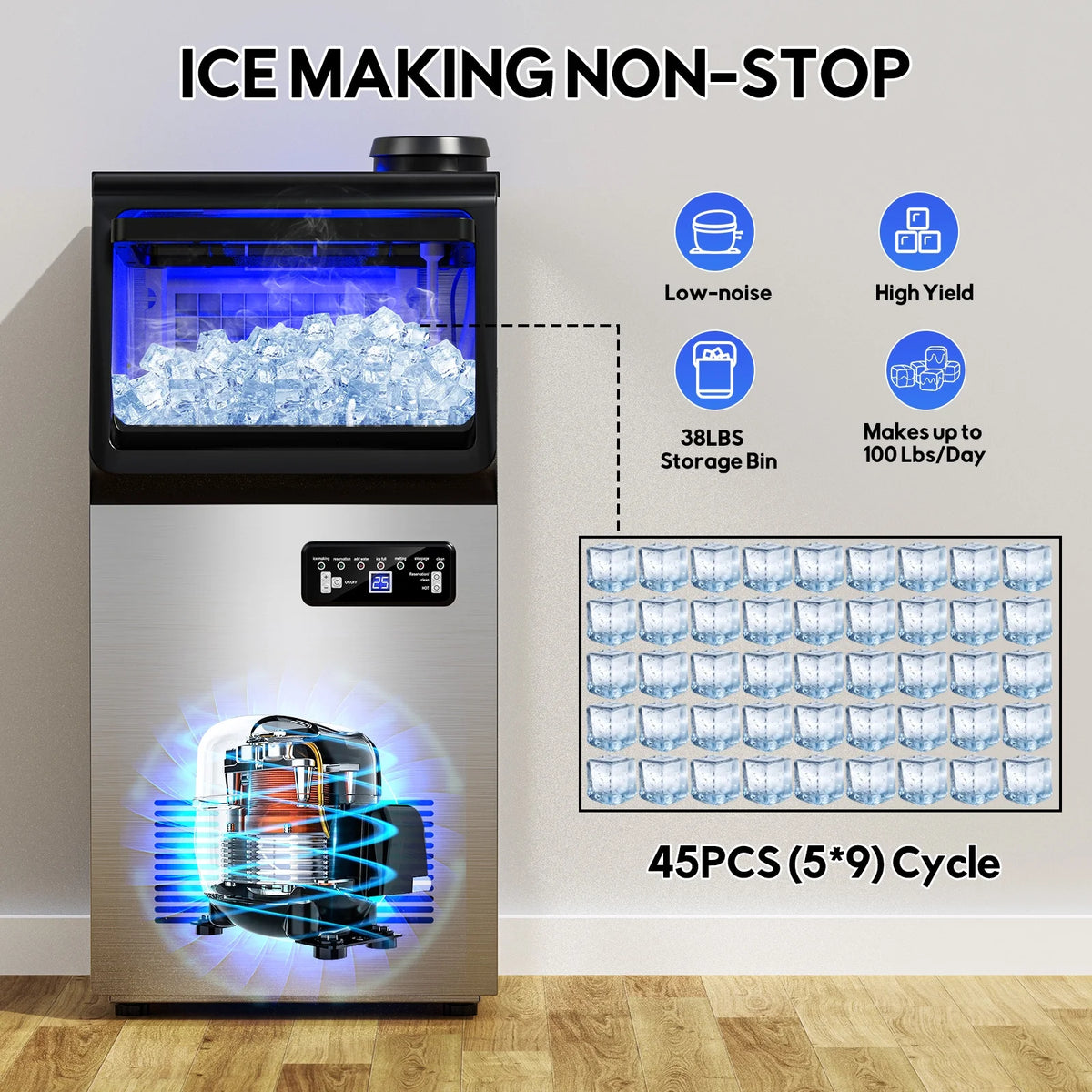 Tittla 70lbs/24H Commercial Ice Maker Machine,Stainless Steel Under Counter ice Machine,37LBS Storage Capacity for Restaurant Home Bar