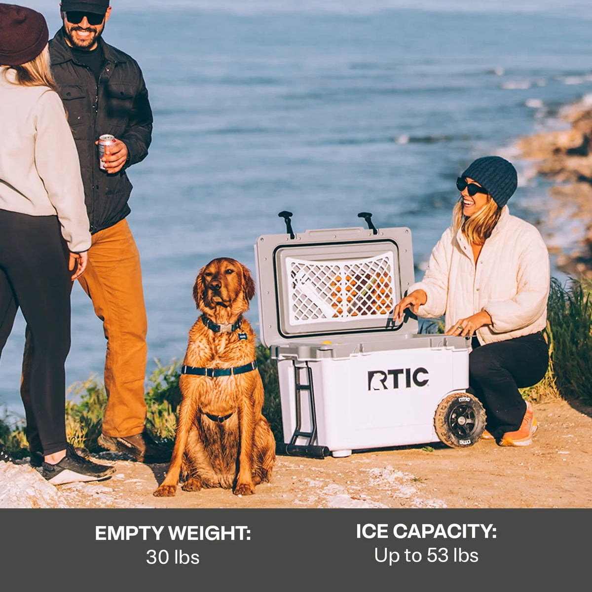 RTIC 52 QT Ultra-Light Wheeled Hard-Sided Ice Chest Cooler, Fits 78 Cans, White & Grey