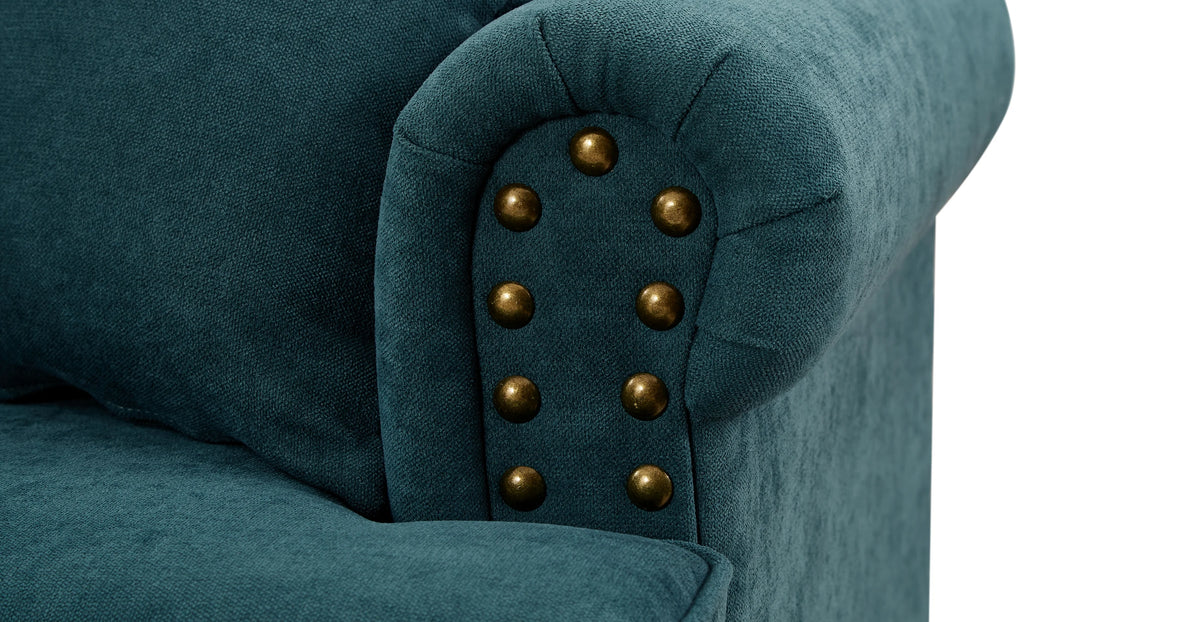 Modern Chenille Upholstered Sofa Couch with Nailhead Trim Rolled Arms Pillows