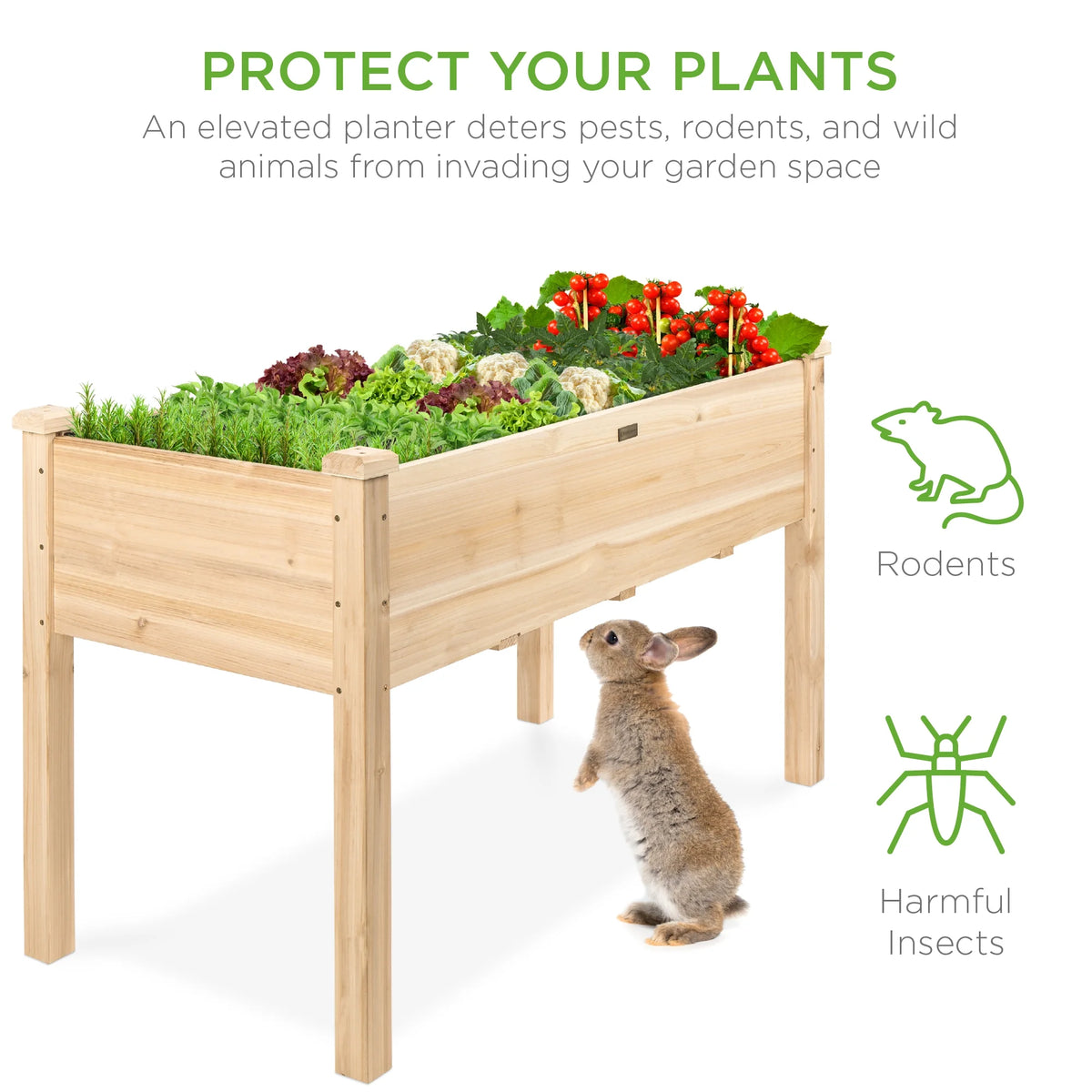 Best Choice Products 48x24x30in Raised Garden Bed, Elevated Wooden Planter for Yard w/ Foot Caps, Liner - Natural