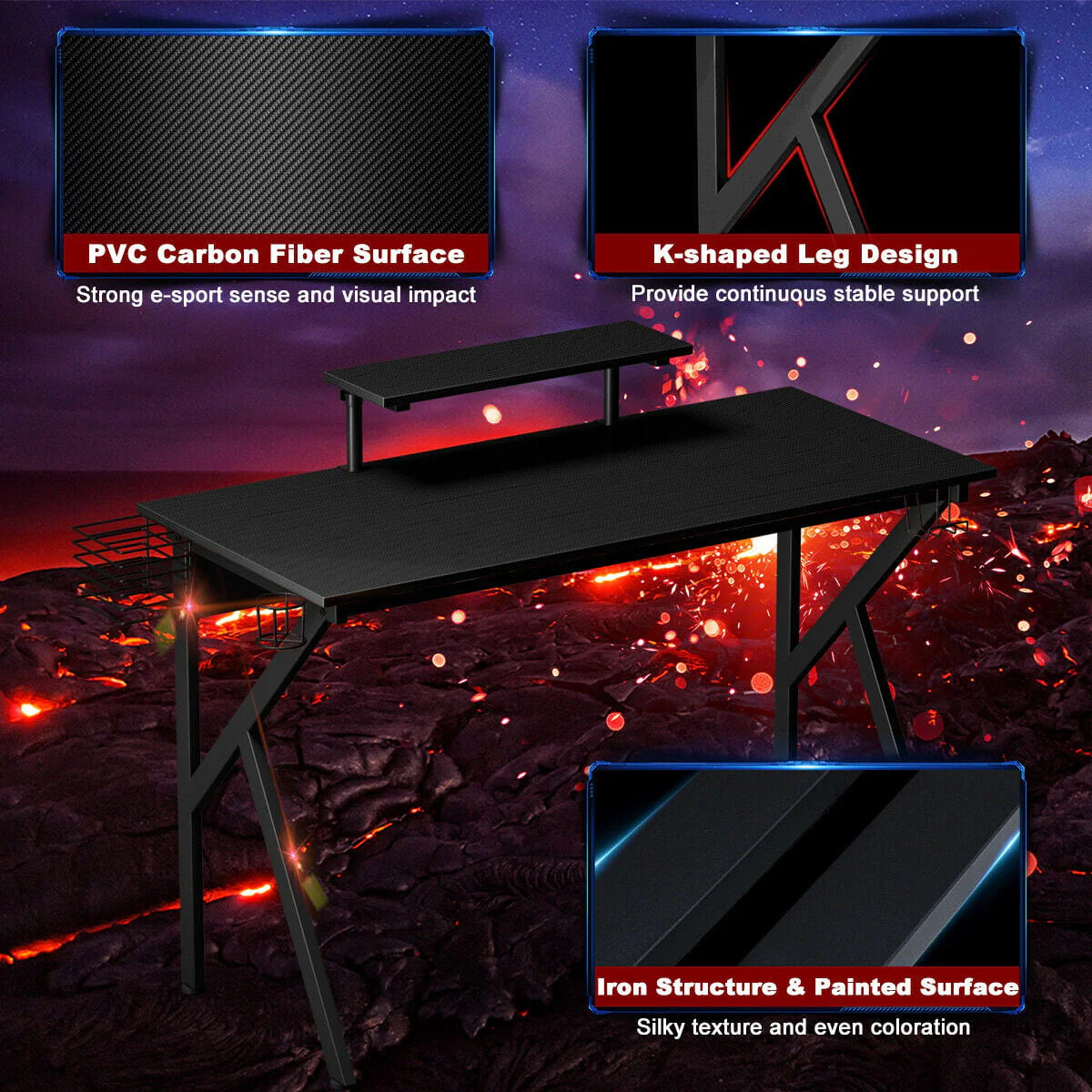 Gymax Gaming Desk Computer Desk PC Table Workstation with Cup Holder & Headphone Hook