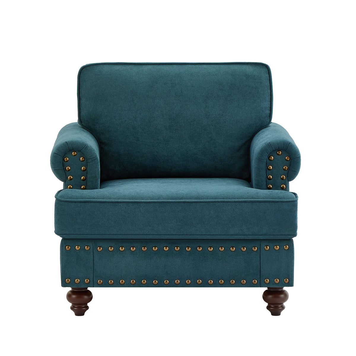 Modern Chenille Upholstered Sofa Couch with Nailhead Trim Rolled Arms Pillows