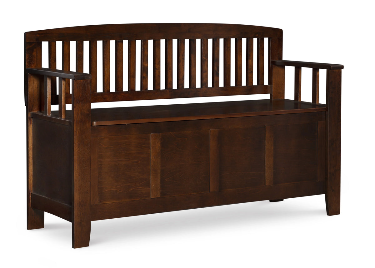 Linon 50" Cynthia Slat Back Walnut Storage Bench with Armrests