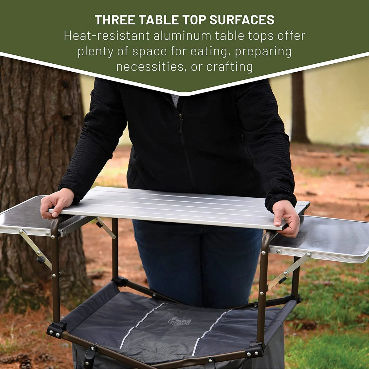 Folding Kitchen Lightweight Portable Aluminum Storage and Carry Bag, Camp Cook Station, Foldable Grill Table for BBQ, Picnic, Backyard, 42.13X13.58X31.3/33.46 inches, Gray