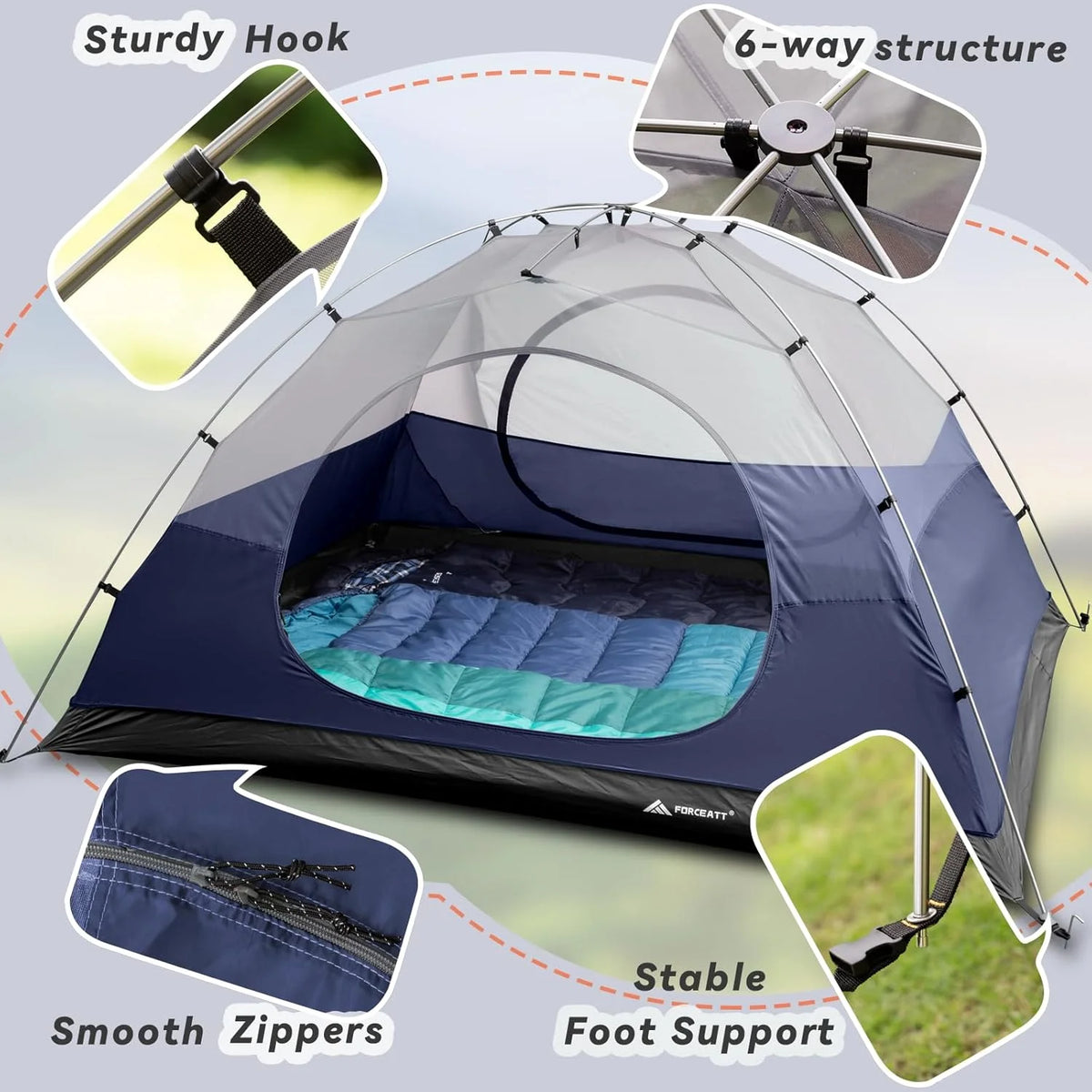 Camping Tent 2/3/4 Person, Professional Waterproof & Windproof Lightweight Backpacking Tent Suitable for Outdoor,Hiking,Camping, Mountaineering and Travel