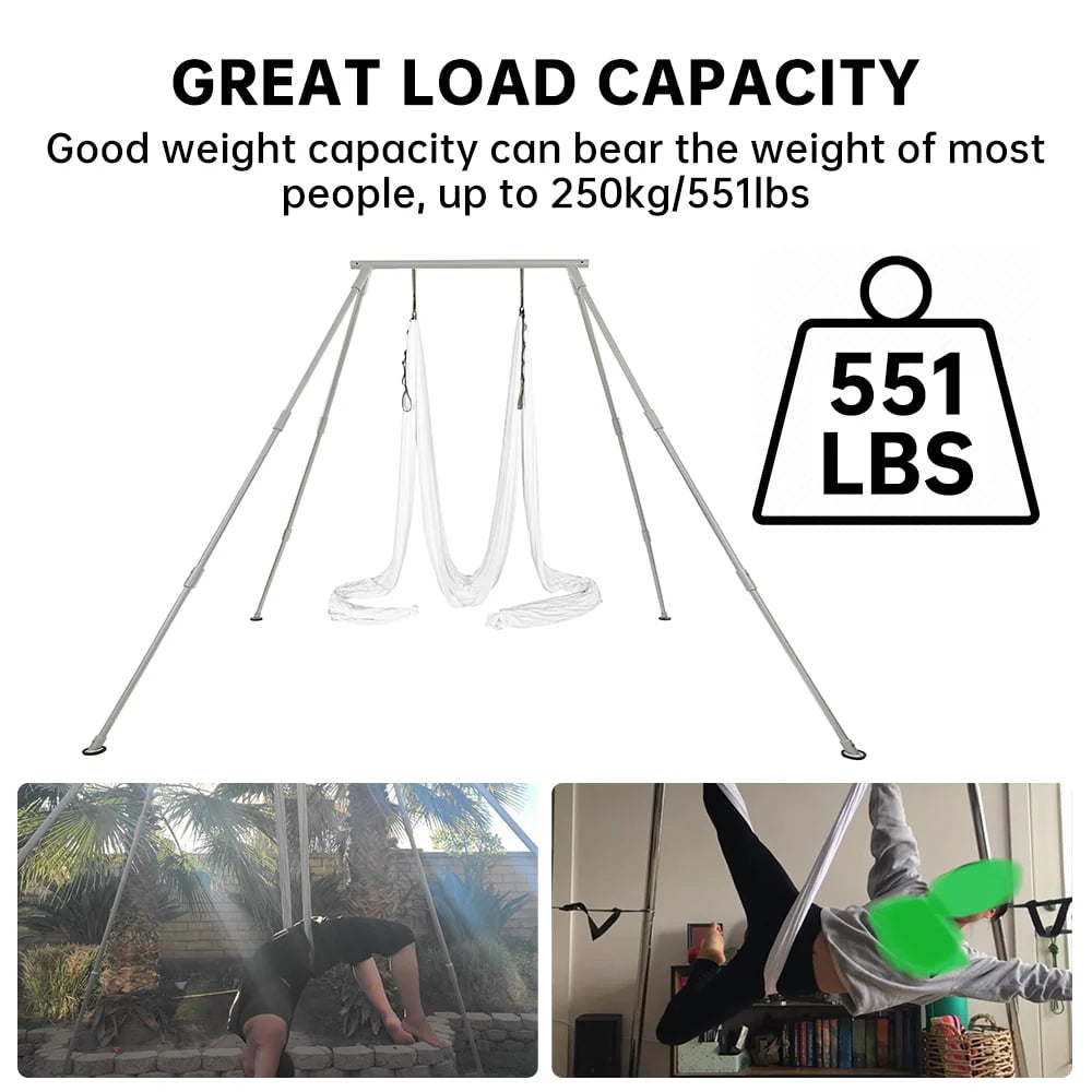 Kojem 97"/2.46m Aerial Trapeze Stand Portable Rig Yoga Swing Bar 250kg/551lbs Aluminum Rack ?Nylon Silk Indoor Outdoor Use with 20Ft/6m Aerial Purple Silk