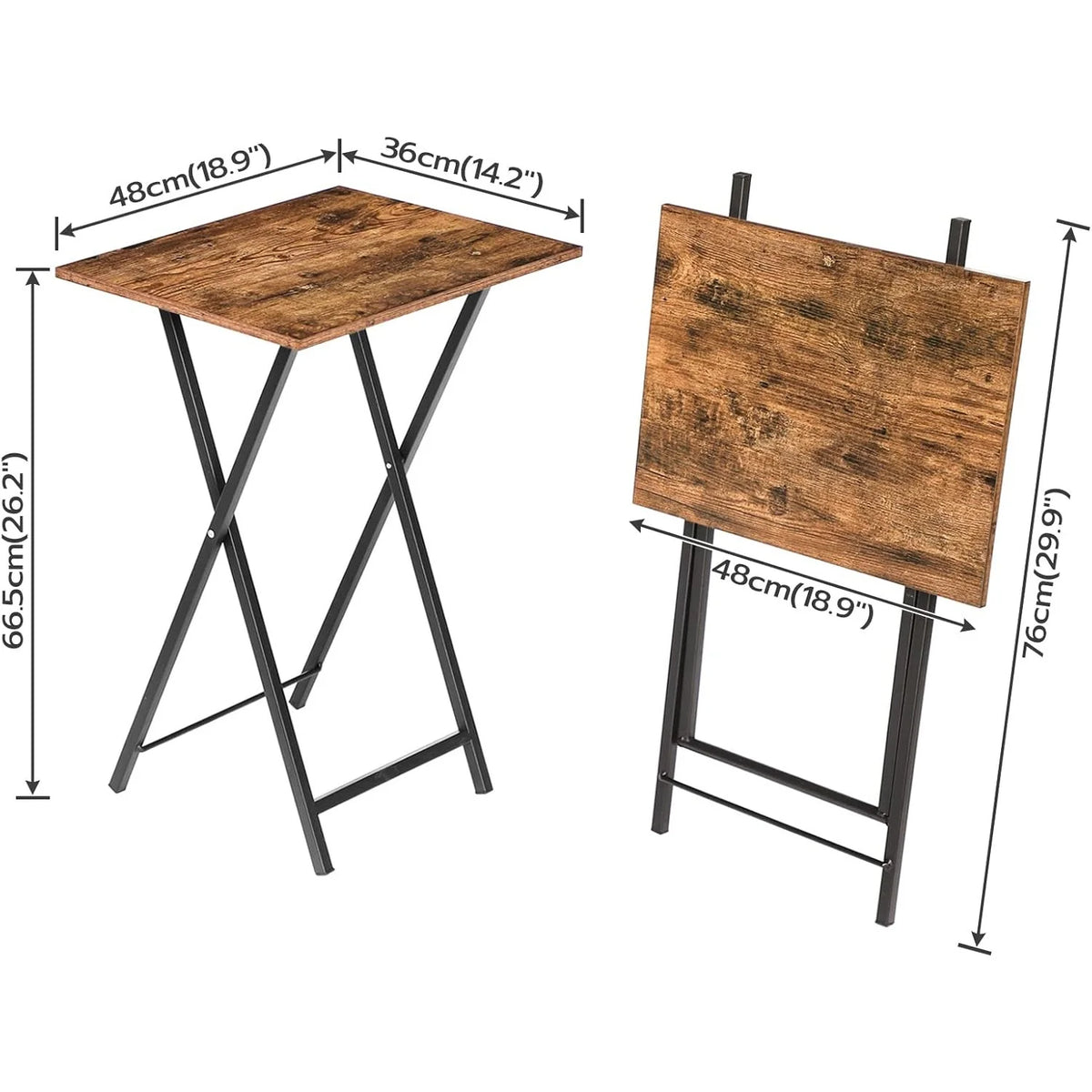 Folding TV Tray Tables, Set of 2 Side Table for Small Space, Industrial Snack Tables for Eating at Couch, Stable Metal Frame, Easy Assembly, Space Saving, Rustic Brown and Black BF25BZ01